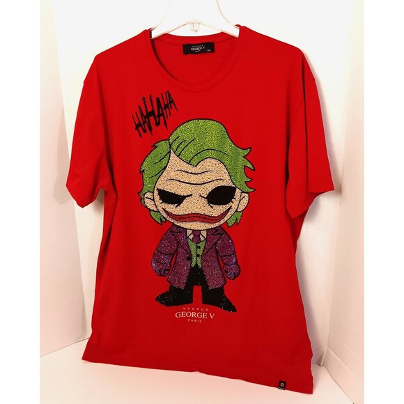 Avenue George V Paris T Shirt Mn 3XL Red Joker Jeweled Rhinestone Luxury Street - Picture 2 of 12